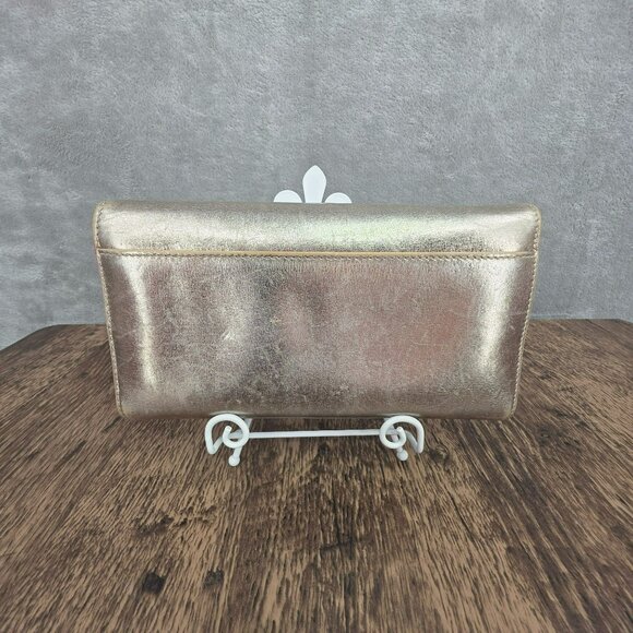 Kate Spade Jane Street Maria Large Wallet Trifold Checkbook Metallic Gold Pink - Picture 3 of 12